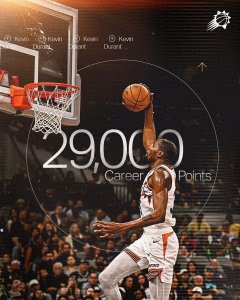 ​里程碑之夜！杜兰特常规赛生涯总得分突破29000 暂列历史第八